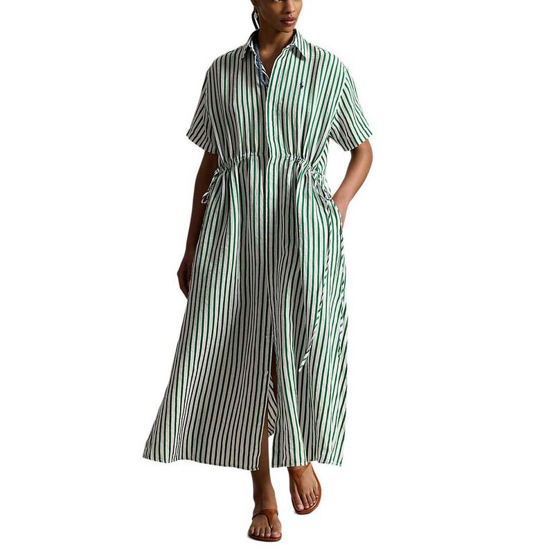 Polo Ralph Lauren Striped Linen Cotton Drawcord Shirtdress image number 0